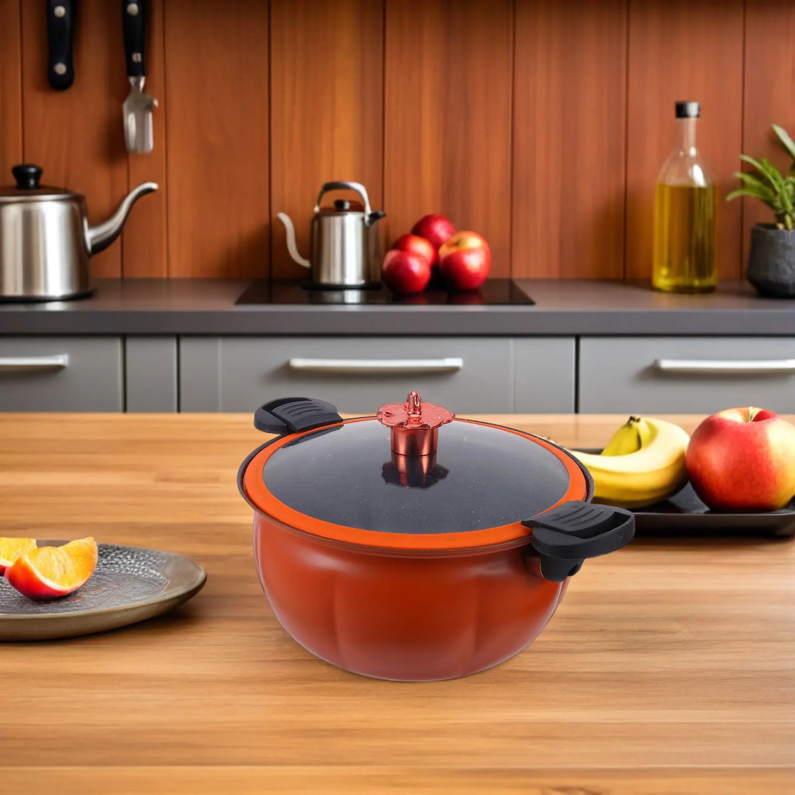 8L Pumpkin Shaped Micro Pressure Soup Pot 8 Liter Stovetop Pressure Cooker for Stew Rice Simmering Fall Winter Kitchen Non-Stick