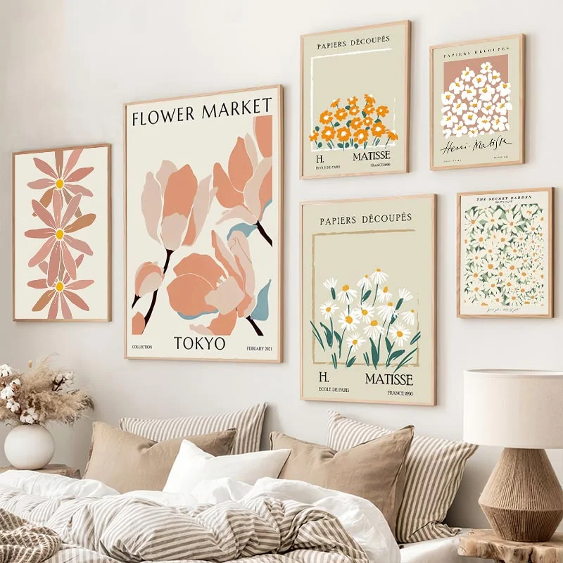 Flower Market Matisse Wall Art Canvas Painting Nordic Posters and Prints Abstract Botanical Wall Pictures for Living Room Dec