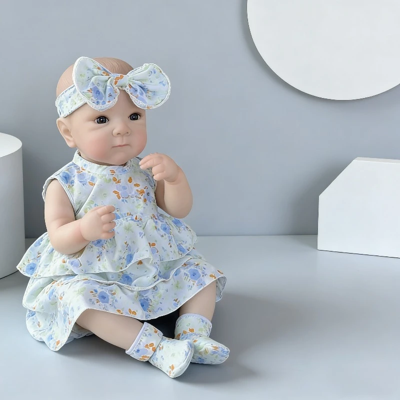 

48CM Toddler Girl Princess Blue Dress Bettie Silicone Vinyl Baby Doll Hand-detailed Painting Painted Hair Toy