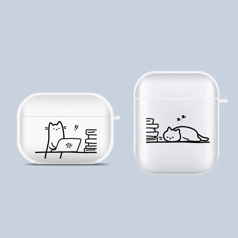 

Funny Line Cat Clear Couple Case For Apple NEW AirPods 4th 3rd Pro 1 2 3 4 Cute Capy Bara 1st 2nd Covers Kawaii Paired Fundas