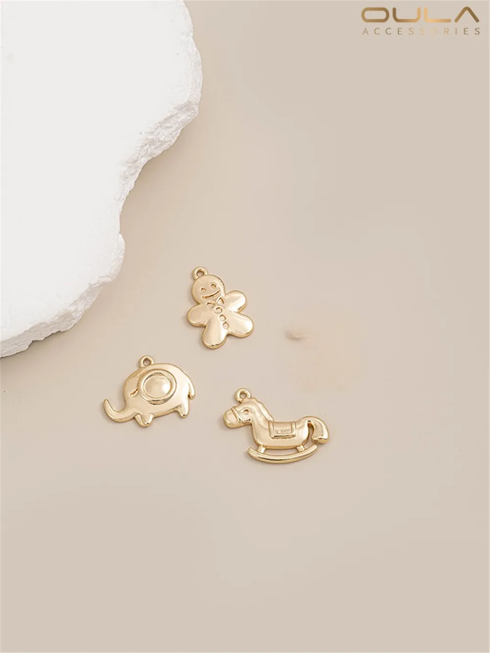 

14K Gold-Color Plated Cartoon Elephant Trojan Snowman Pendant for DIY Bracelet Handmade Small Charms Jewelry Accessory