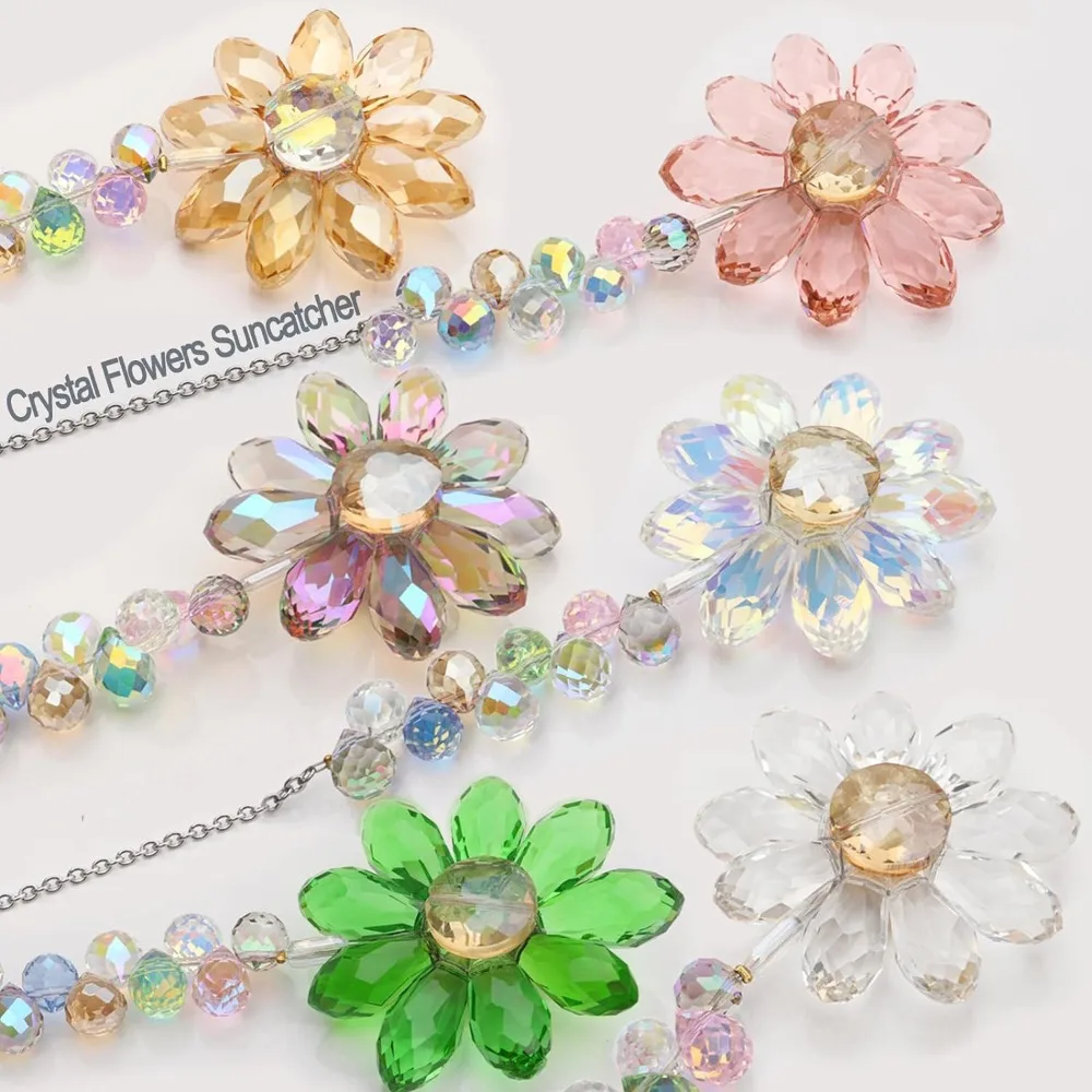 6 Color Glass Crystal Pendant Rainbow Maker Indoor Window Sunflower Sun Catcher Ornament Christmas Gift Couple Bag Charms