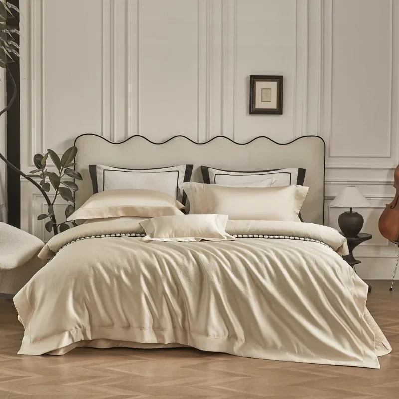 High-precision yarn-dyed jacquard bed cover four-piece set of long-staple cotton light luxury high-end bedding 3