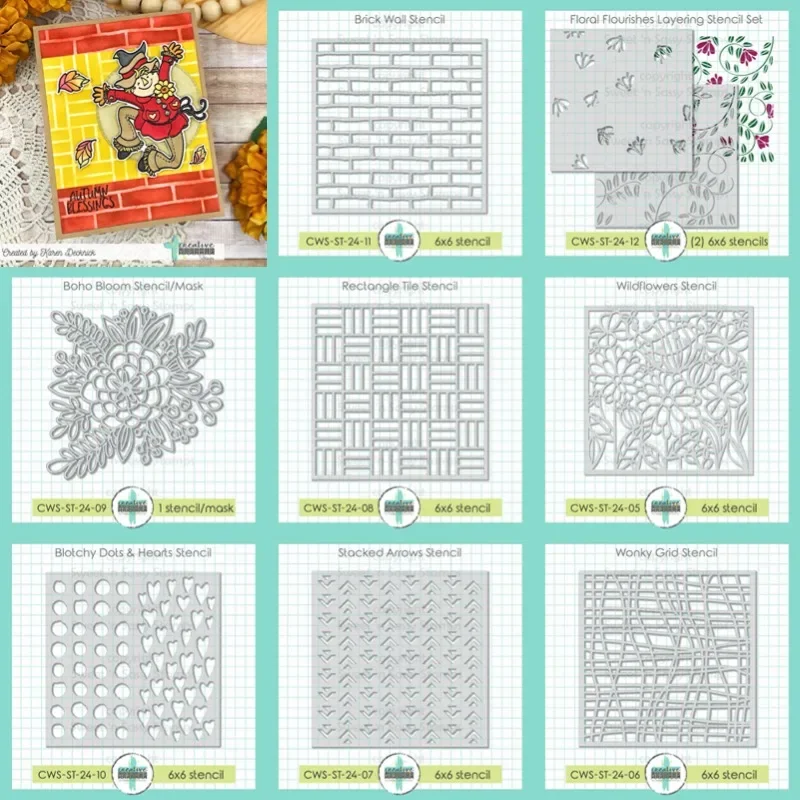 Wall Wonky Wildflowers Bloom Grid Blotchy Dots Hearts Stencil For Diy Scrapbooking Crafts Photo Album Template Handmade Decorat