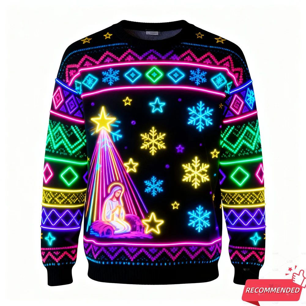

Funny Neon Animal Graphic Ugly Christmas Sweater For Women Clothes Fake Neon Santa Pullover Unisex Sweatshirt Polyester Y2k Tops