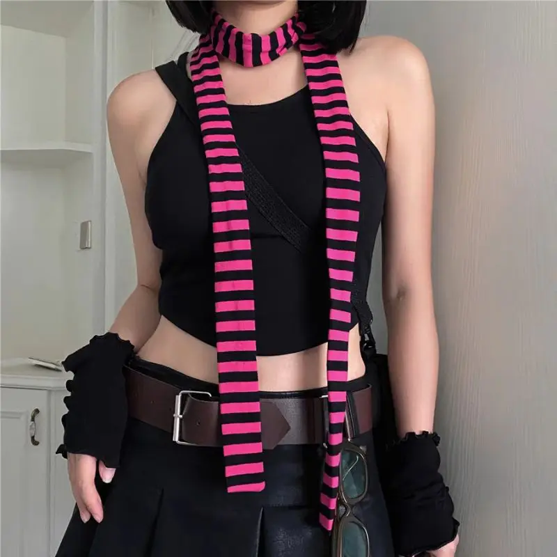 Multicolour Harajuku Gothic Y2k Girl Women Stripe Scarf Concave Shape Decoration Neck Spicy Girl Subculture Anime Scarf Scarves