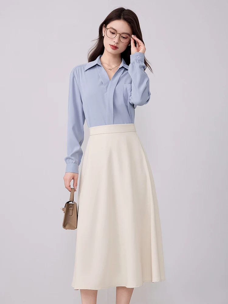 Blauw Lang Sve irt Dames Lente Herfst Nieuwe Koreaanse Sle Profional Interview Woon-werkverkeer Design Sense f Rok Lange D...