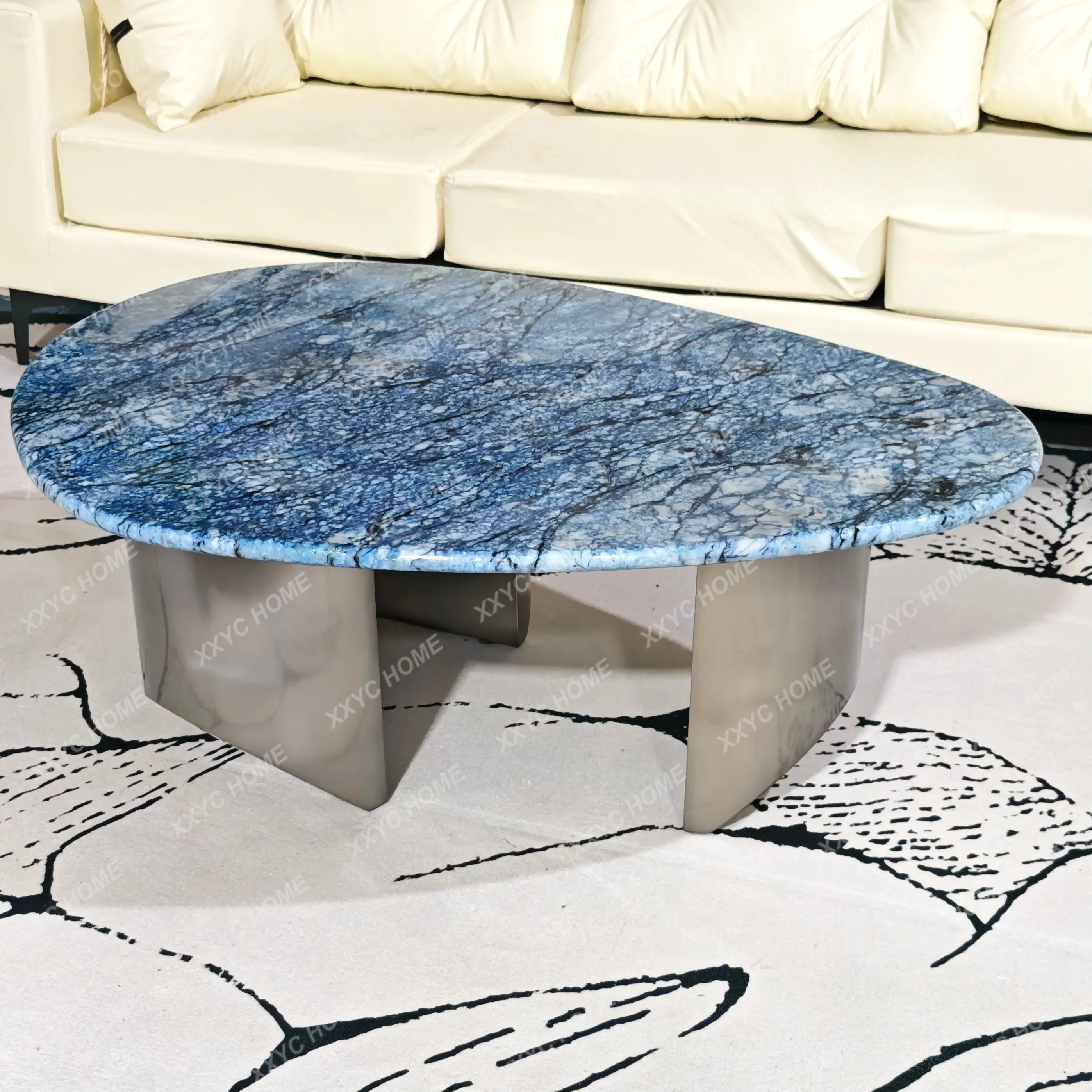 Light luxury natural marble coffee table water drop-shaped small apartment oval high-end fashion