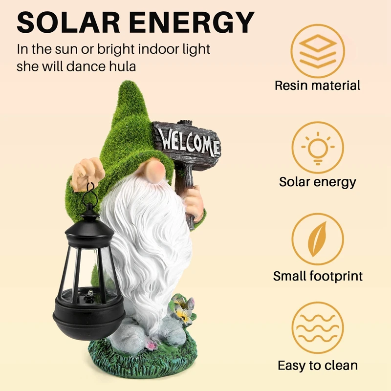 AB46-Flocking Gnome Solar Garden Statues Outdoor Decor Flocked Gnome With Solar Lantern Figurine Dwarfs Jardim Yard Ornaments