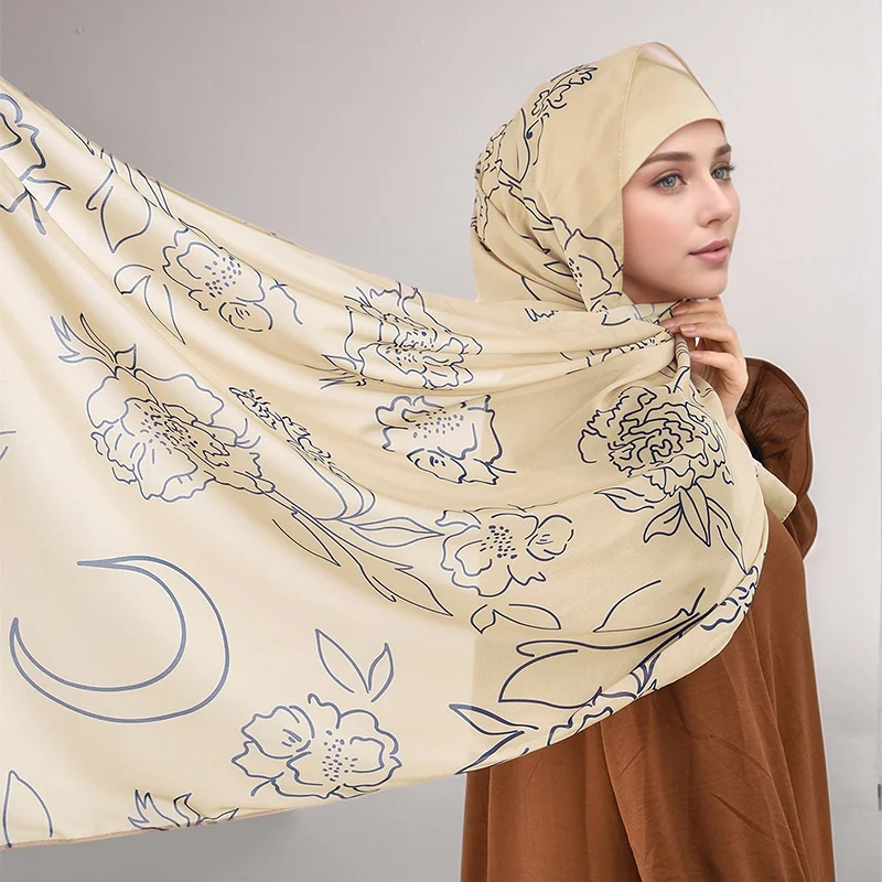 Stylish Floral Line Printed Chiffon Hijab Scarf Wrap Women Muslim Headscarf Chiffon Pashmina Shawl Tudung