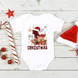 New My First Christmas Newborn Baby Rompers Cartoon Deer Santa Printed Outfit Infant Baptism Bodysuit Clothes Toddler Xmas Gift