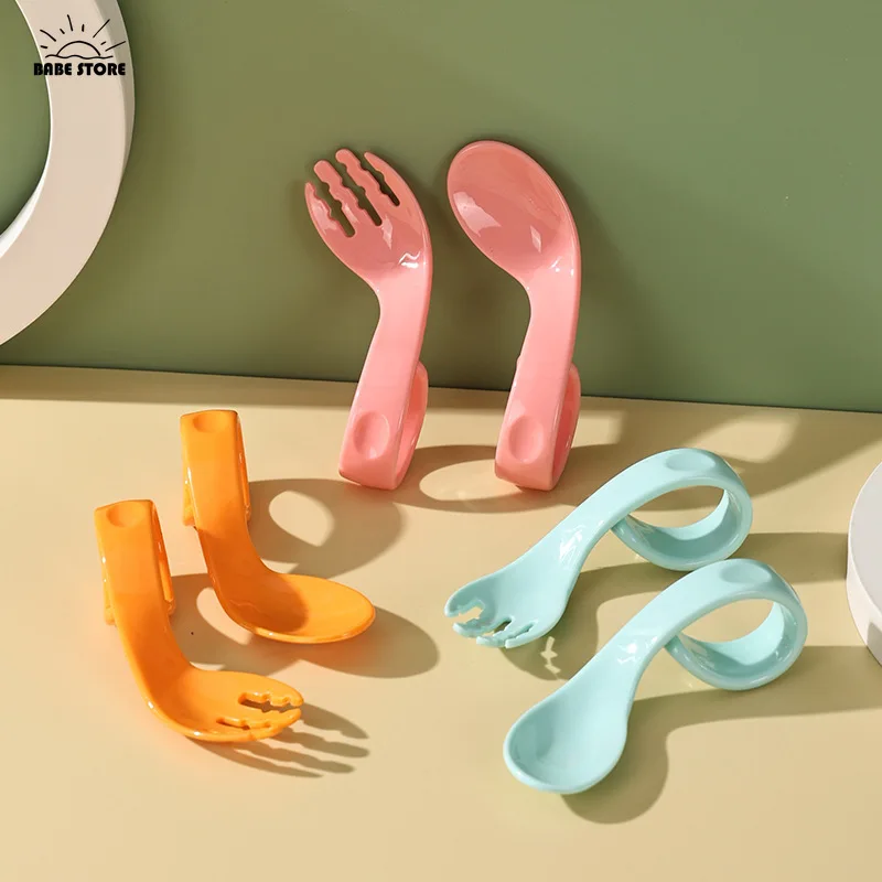 Cuillère et fourchette pour apprendre à manger pour enfants, ustensiles d'alimentation pour enfants, couverts pour tout-petits, aliments pour bébés, poignée arrondie, entraînement