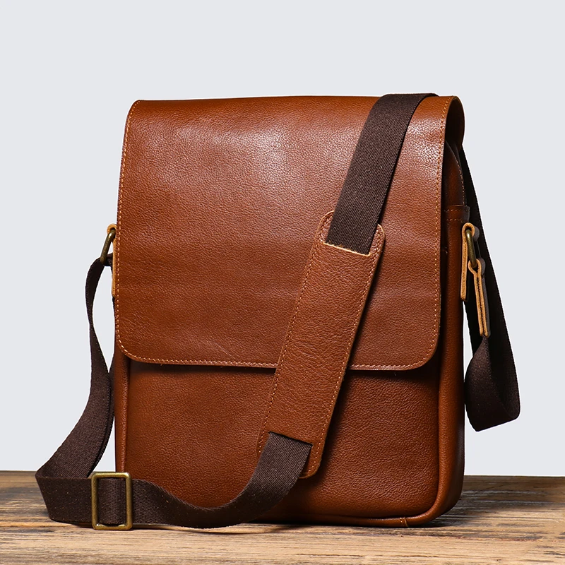 Imagem -03 - Estilingue de Ombro de Couro para Homens Moda Vintage Vegetal Bronzeada Crossbody 9.7 Mini Ipad