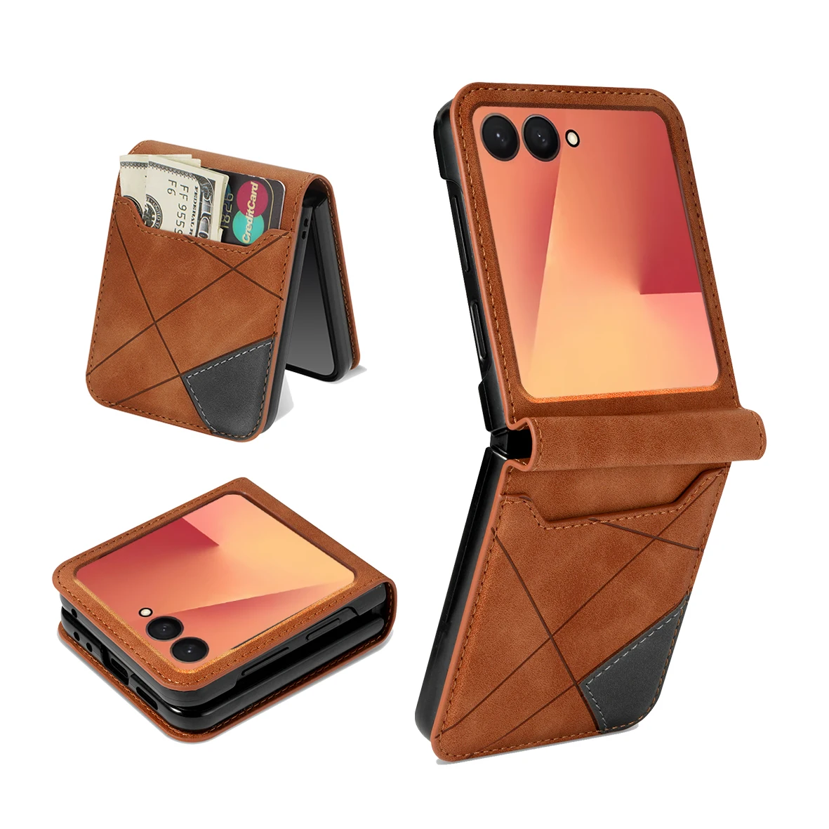 Für Samsung Galaxy Z Flip 8 7E 7 6 5 4 Leder-Handyhülle mit Brieftaschenhalter, Kartenfach, stoßfester Rückseite, Buchhülle, Etui
