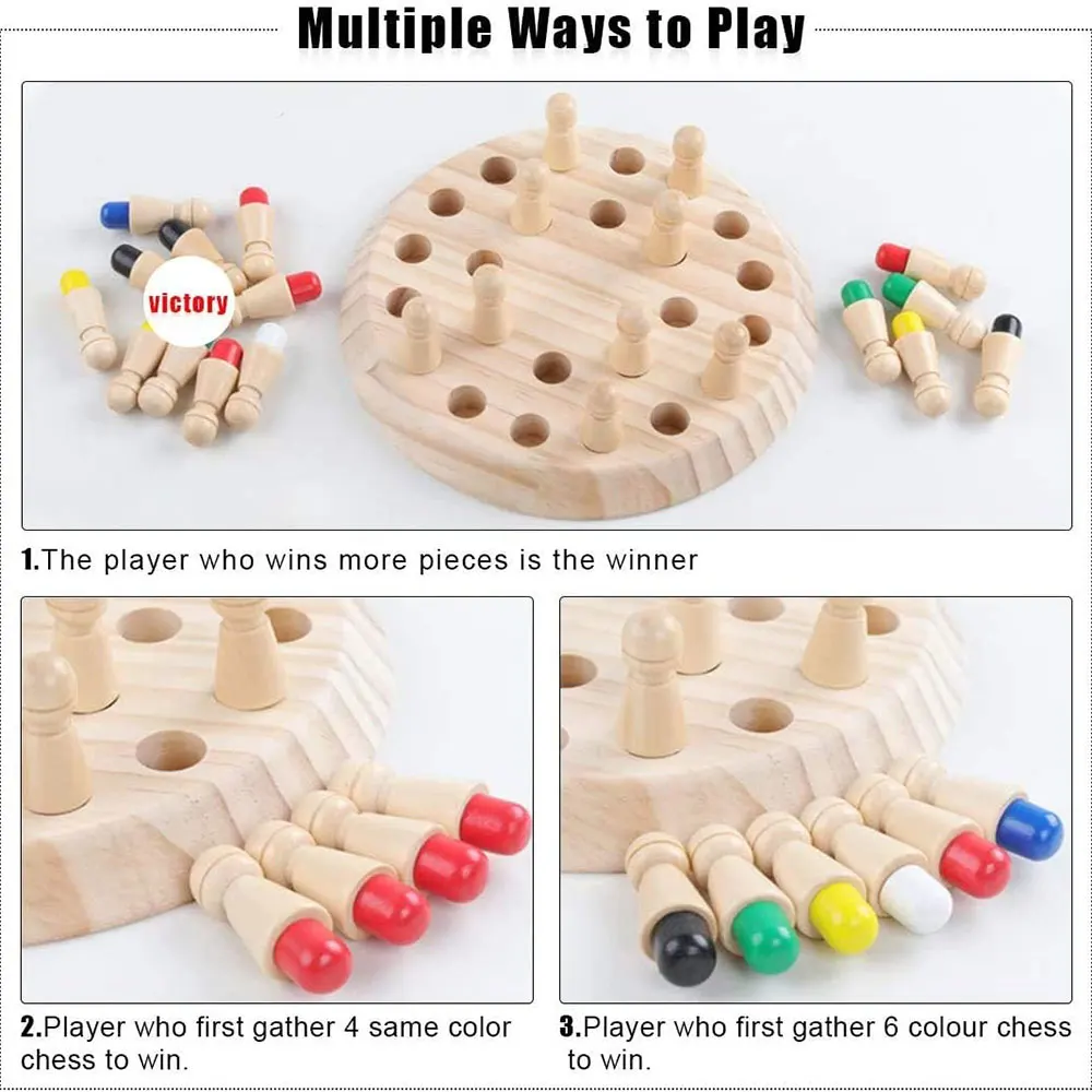 Wooden memory board game: Color Memory Matching Brain Teasers Game Toddler Learning Activities Educational Toys Gift