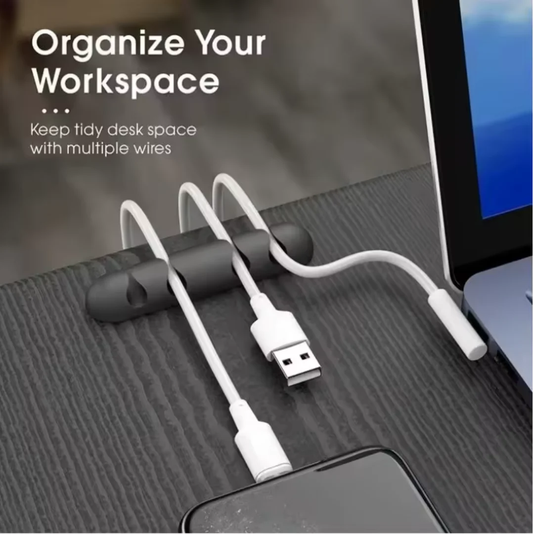 5 Slots Silicone Cable Clips Self Adhesive Wire Holder Multi Slots Charging Cord Organizer Desktop Car Cable Management Bracket