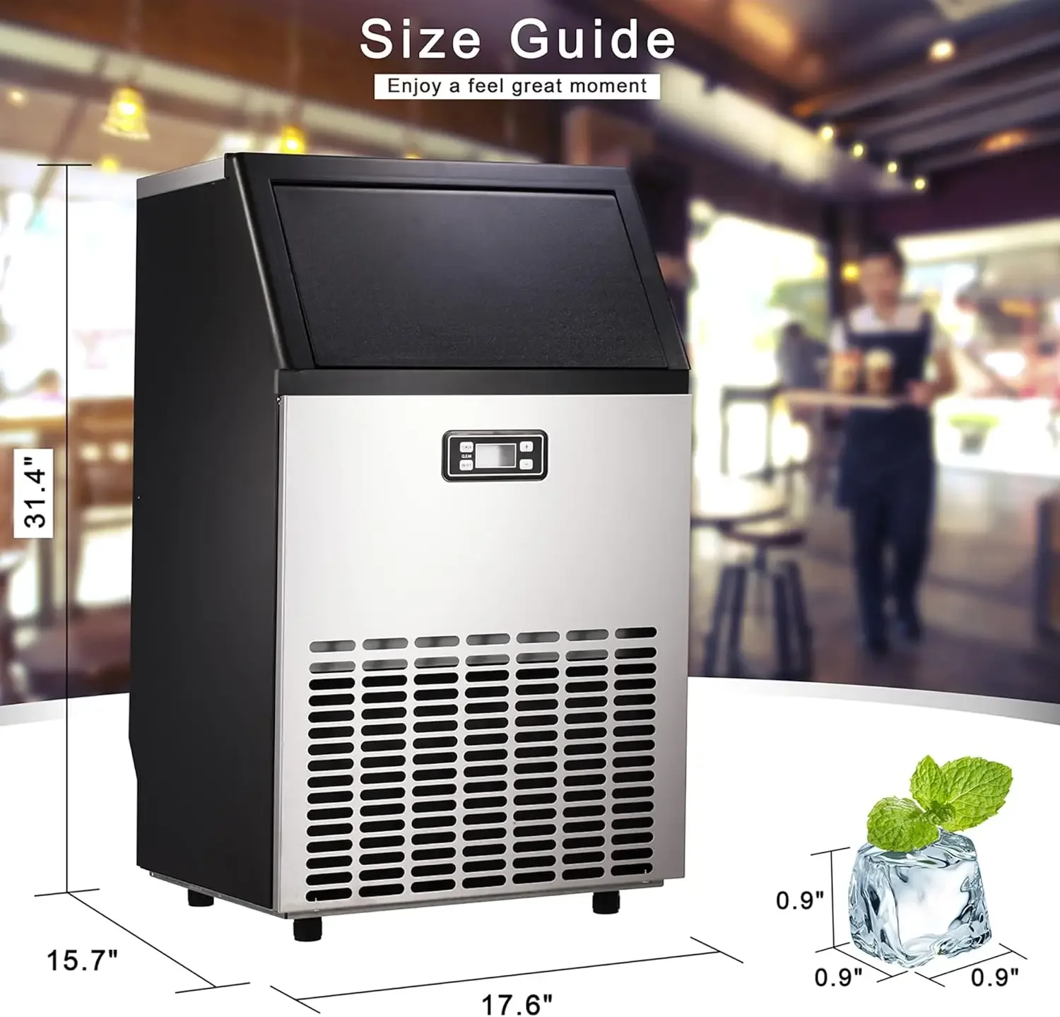 Maker, Commercial Ice Machine,100Lbs/Day, Stainless Steel Ice Machine with 48 Lbs Capacity, Ideal for Restaurant, Bars, Home