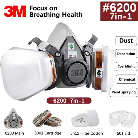 3M 가스 마스크 스프레이 페인트 살충제 호흡기 보호 마스크 6200 내화학성 산업용 가스 먼지 및 유기 증기