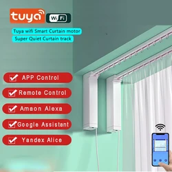 Tuya-接続された電気カーテン,Wi-Fi,インテリジェント換気システム,リモコン付き,Alexa,Google