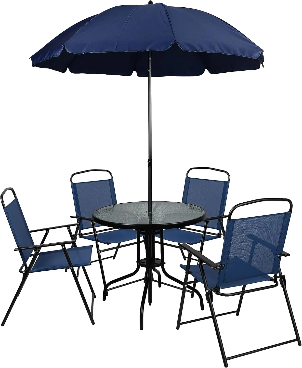 

Flash Furniture Nantucket 6-Piece Patio Dining Set with Glass Table, 4 Folding Chairs, and Umbrella, Outdoor Patio Table, Chairs