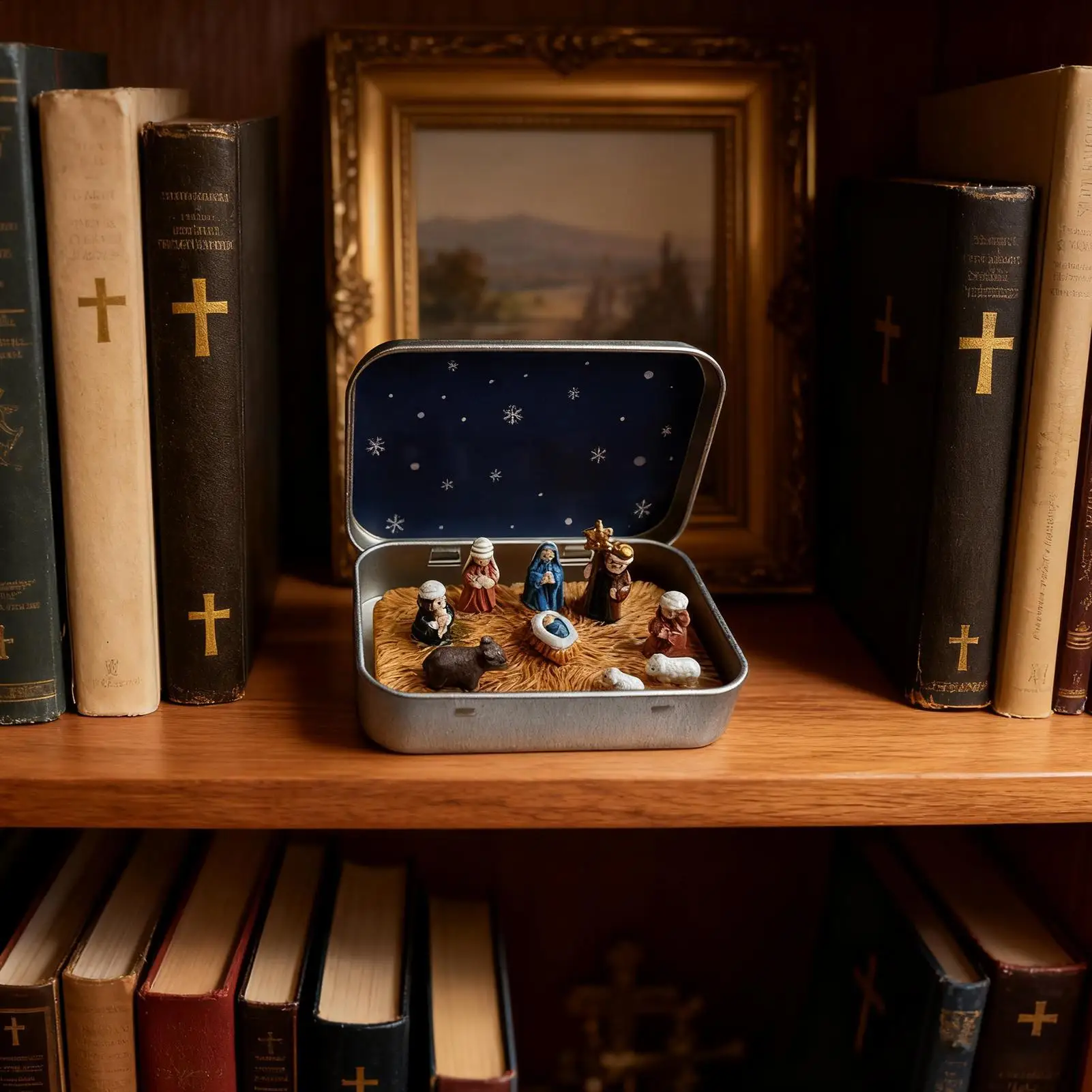 Christmas Nativity Religious Jesus Home Decor Christmas Nativity Set In A Tin Box For Christian Mantel Fireplace Living Room