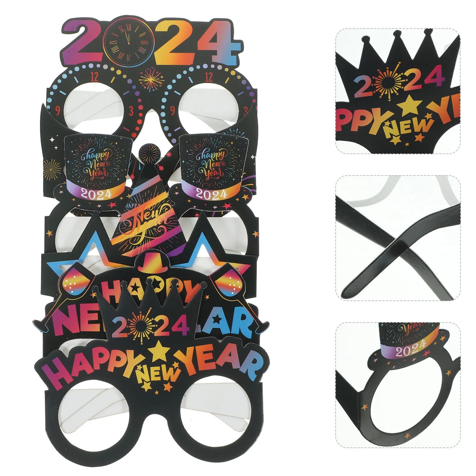 

12Pcs New Year Unique 3D Design Party Photo Props 2024 Happy New Year Supplies Paper Glasses Performance Props