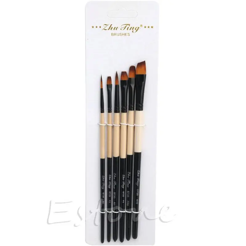 Y1UB 6 Pçs/set Plana Nylon Cabelo Pincel Guache Acrílico Pintura A Óleo Artesanato