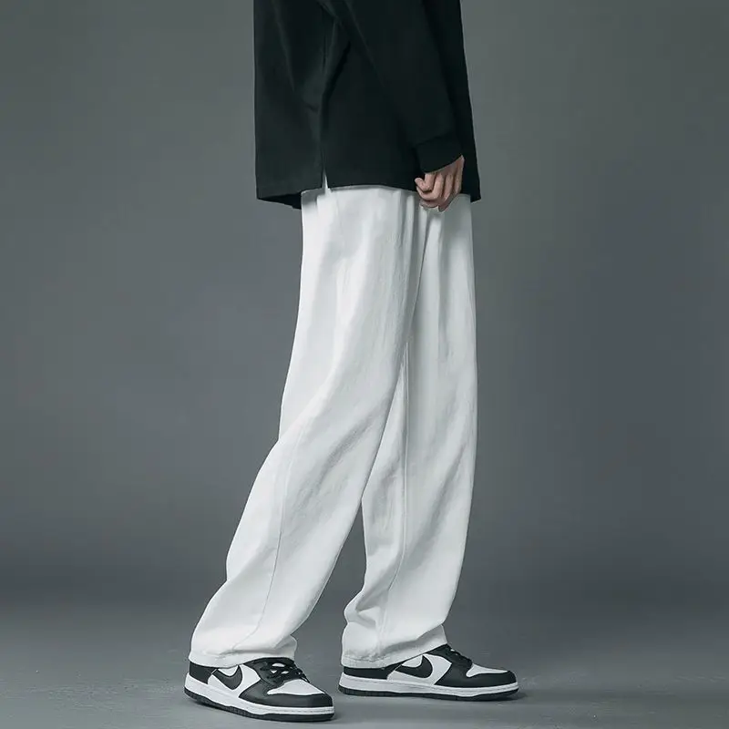 Men Autumn Black Denim Pants Baggy Straight Fit All-Match Fashionable Casual Trousers Spring Fall Wear