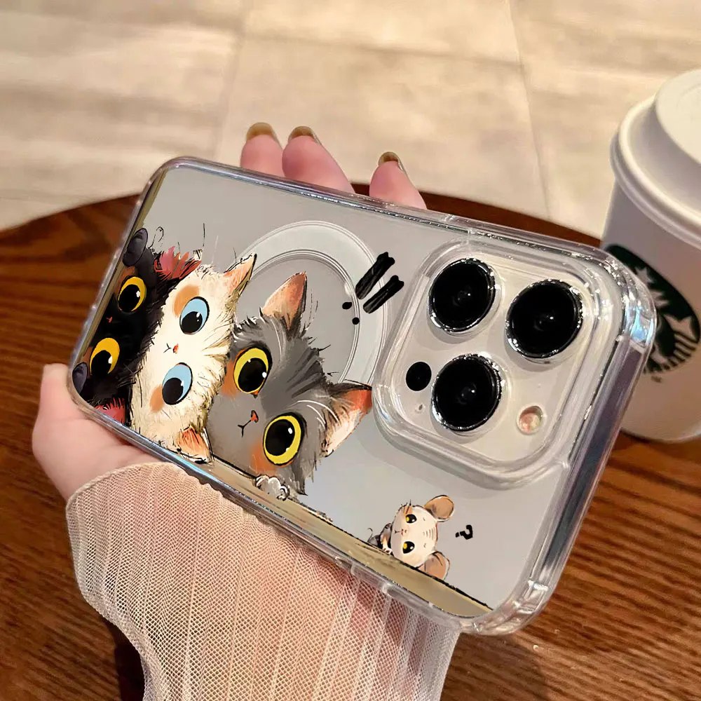 Funda Protectora con Carga Inalámbrica de Gato Coreano Adorable para iPhone 17 16 Pro Max Air 15 12 14 13 11 Pro Max 14 16 15 16E 17E Plus