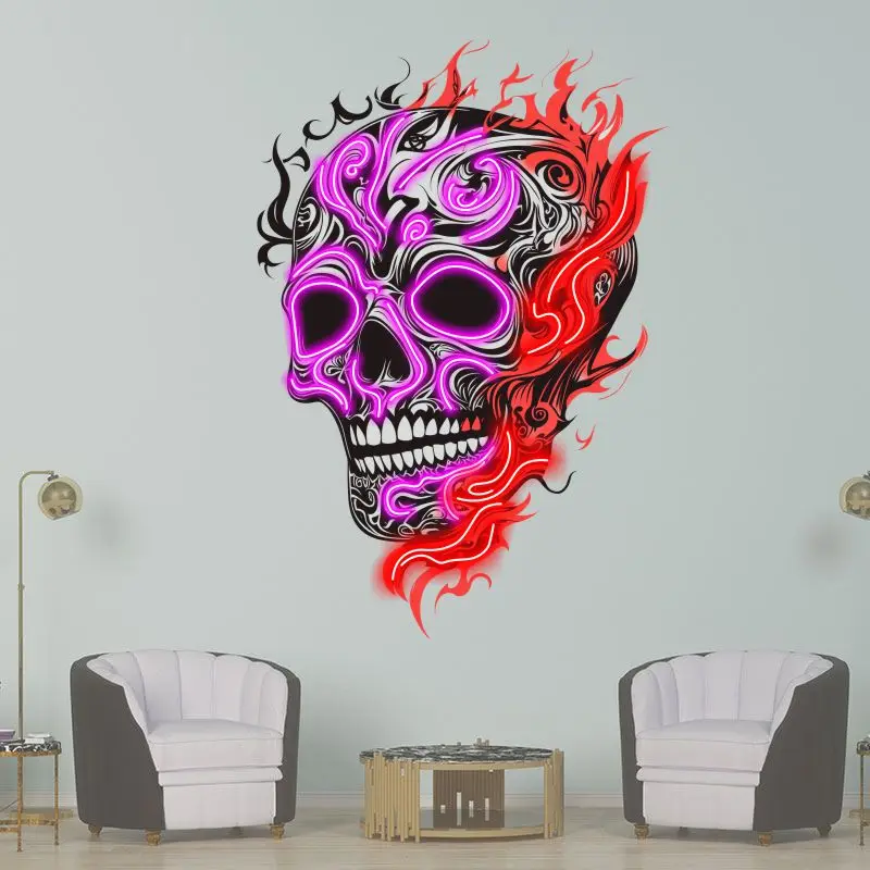 Skull With Weird Fire Neon Sign, Creative Wall Hanging Neon Light, Whimsical Halloween Decor