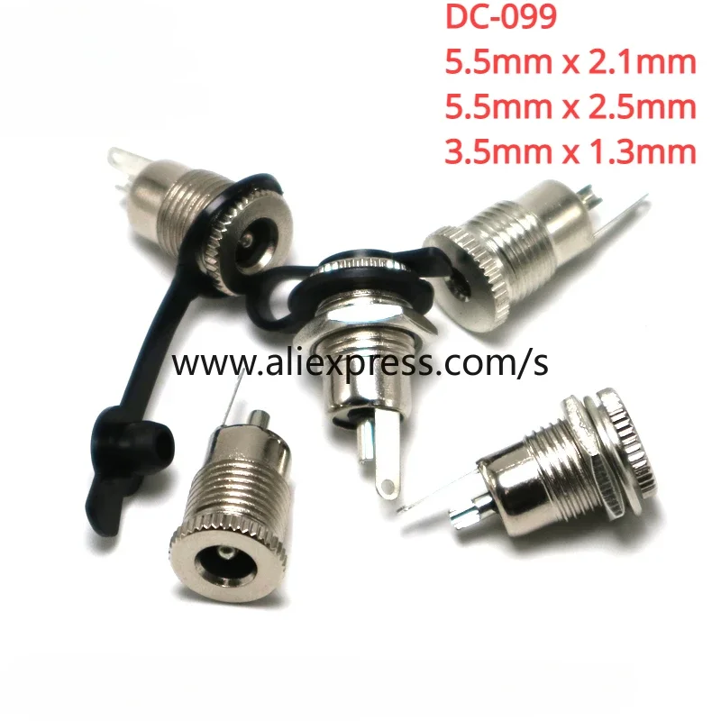 2PCS 5.5mm x 2.1mm 2.5mm DC-099 1.3 DC Power Jack Socket DC099 Female Panel Mount Connector Metal 5.5*2.1 5.5*2.5