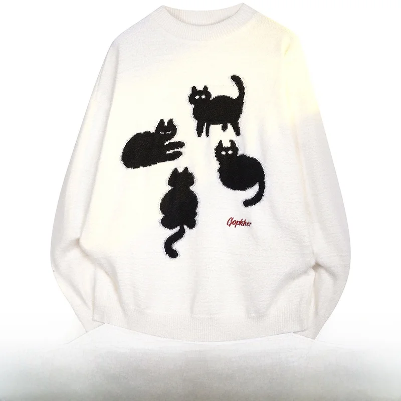 

Loose Men's Cartoon Sweater Teenage Mink Velvet Knitted Woolen Long Sve round Ne Ciwalk Faion Autumn New Sle