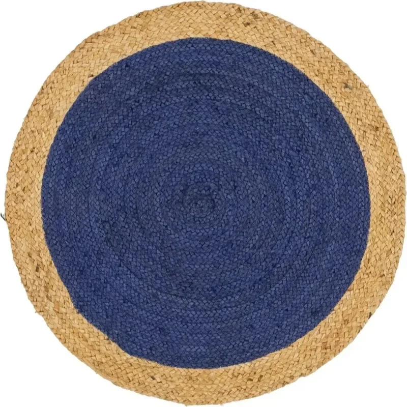 

Round Blue Jute Reversible Carpet Natural Handmade Living Rustic Look Area Rug