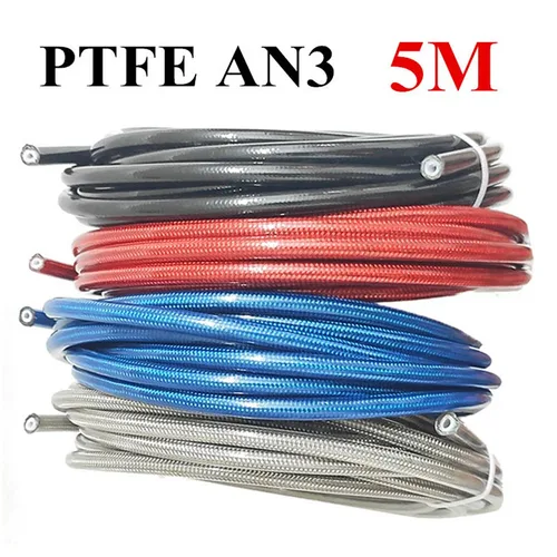 Manguera de freno de PTFE trenzada de acero inoxidable AN3 para motocicleta, 5 m/lote, manguera hidráulica de fluido, línea de freno de PTFE, tubo de combustible de Gas y aceite
