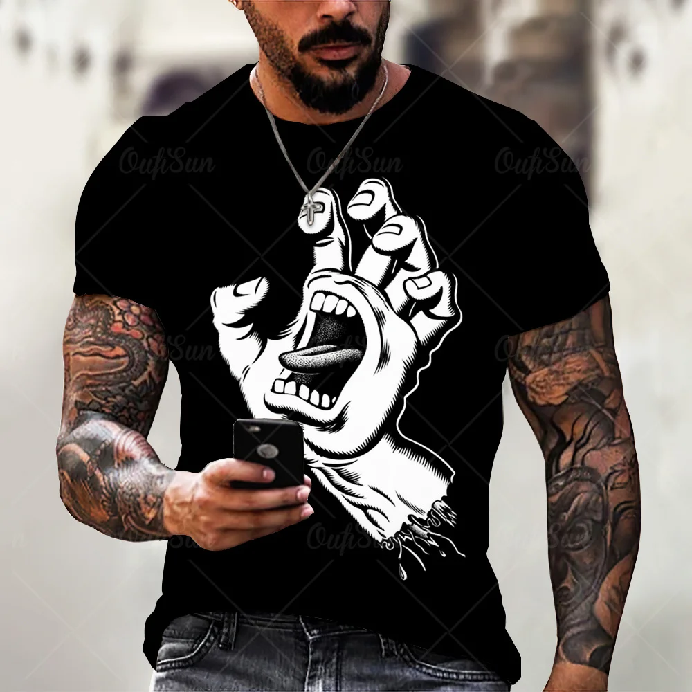 Summer Cartoon Giant Hand 3d Printing Men T-shirt Personality Street Trend O-neck Short-sleeved Casual Oversized Comfortable Tee