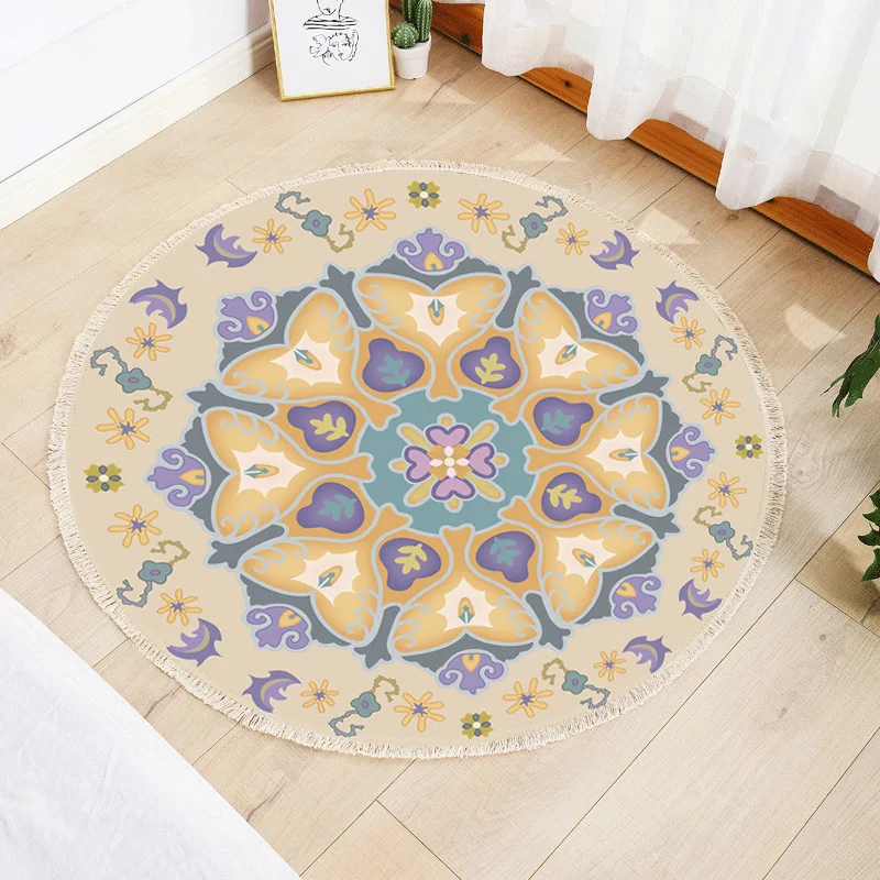 

Modern Floral Geometric Round Rug, Non-Slip Floor Mat for Living Room or Bedroom, Stylish Home Decor Foot Pad
