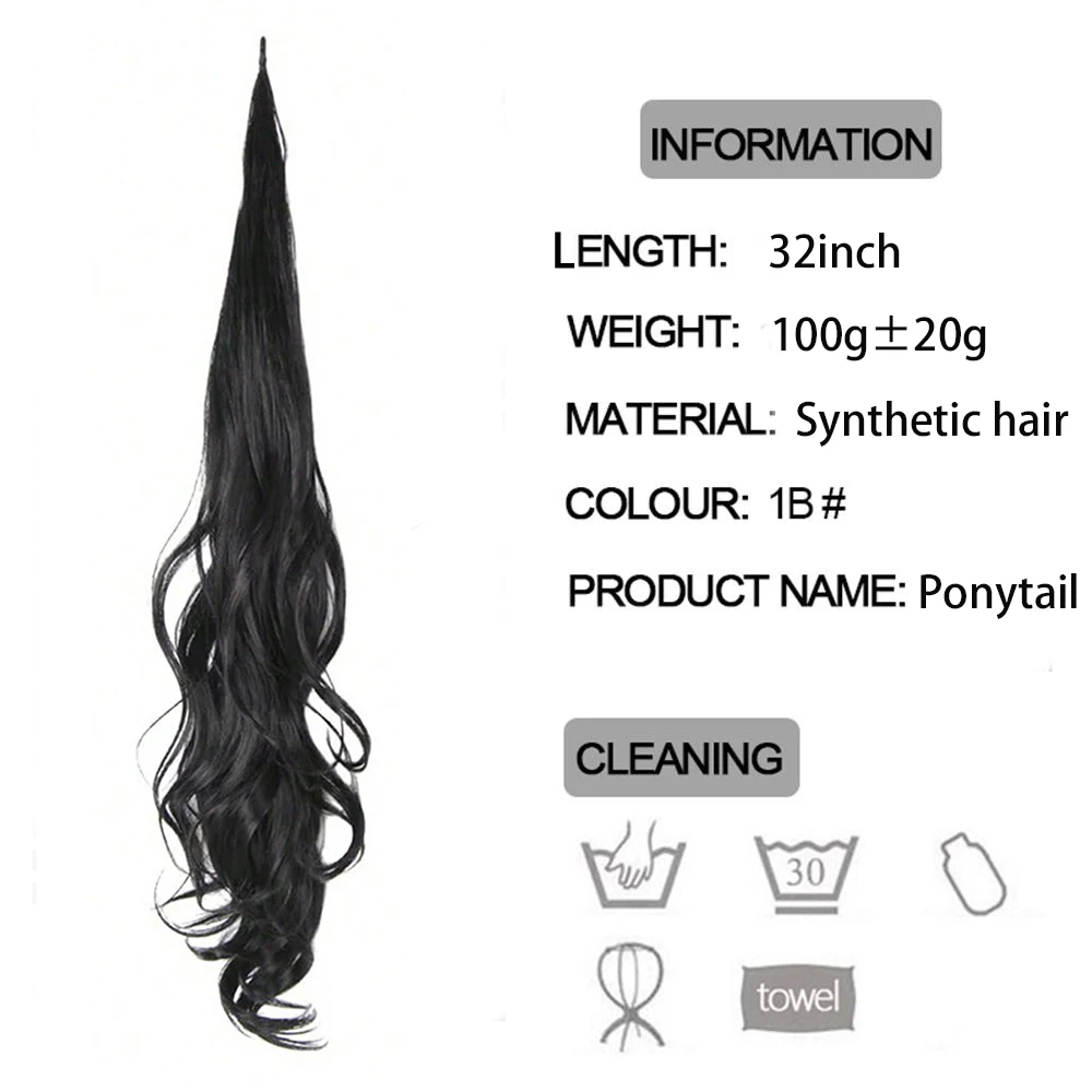 Extensões sintéticas do cabelo do rabo de cavalo para mulheres, longas, onduladas, flexíveis, envoltório ao redor, cabelo falso, rabo de cavalo, encaracolado, louro, peruca