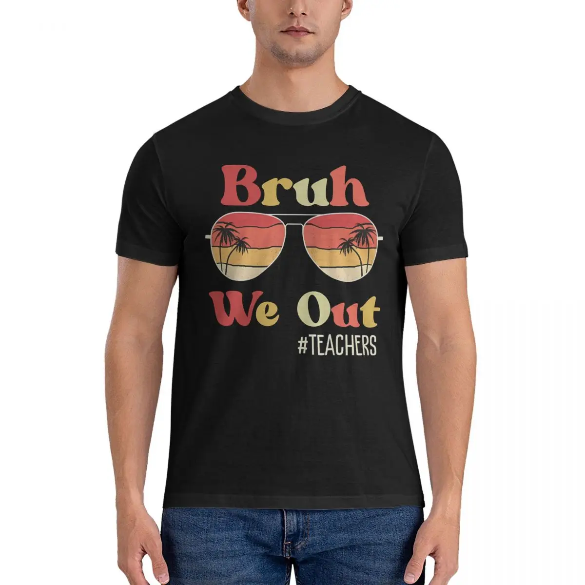 

Vintage Cool T-Shirt Men O Neck Pure Cotton T Shirt Bruh We Out Teacher Short Sleeve Tees Gift Idea Tops