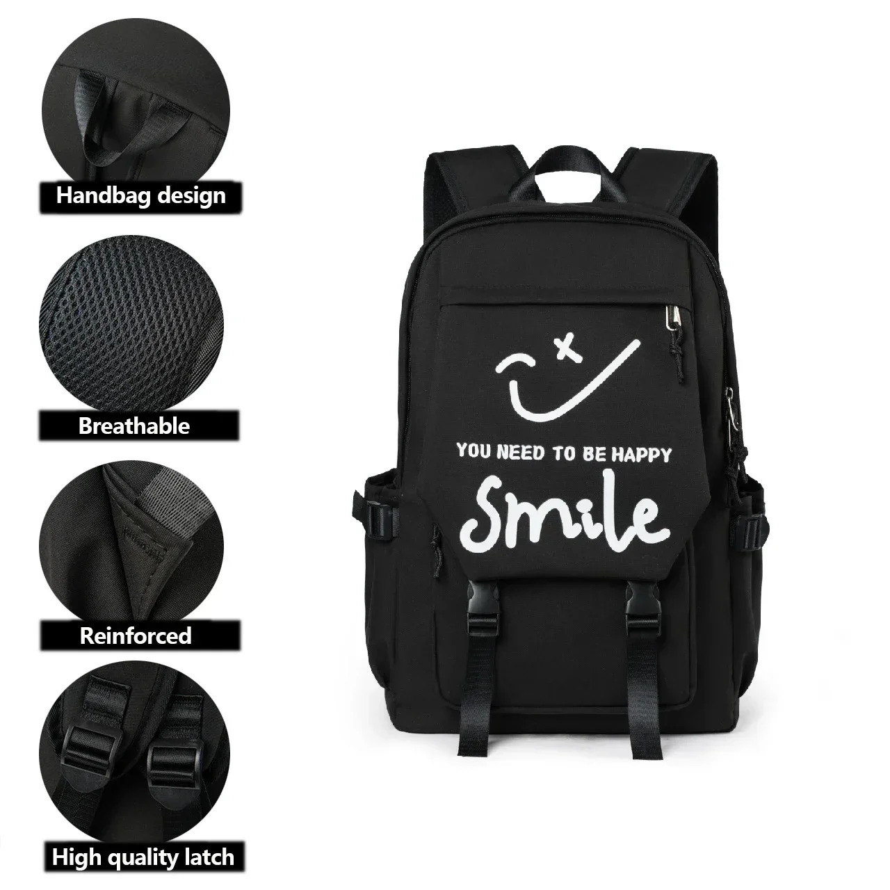 Funny emoticon backpack, boys' and girls' school backpacks, waterproof nylon material, high school and college students' bags