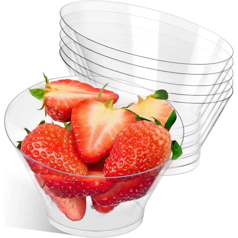 Paquete de 20 Tazones Transparentes de Plástico de 6 Onzas, Tazones Pequeños Angulares para Aperitivos, Contenedores Desechables para Postres, Helados, Ensaladas, Papas Fritas, Palomitas, Dulces, Nueces, Artículos para Fiestas, Buffet, Catering, Eventos, Picnics