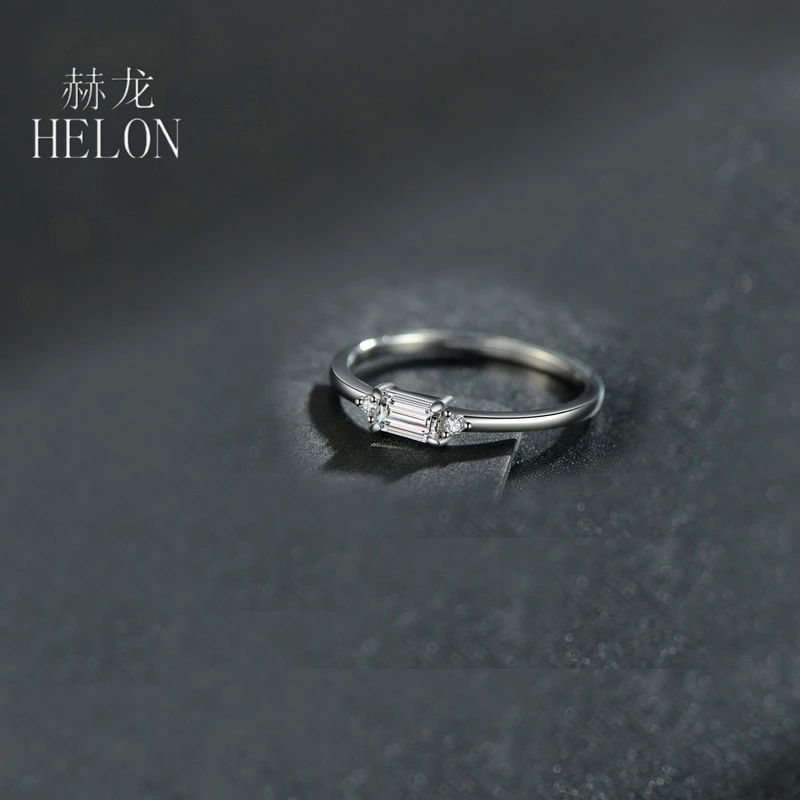 HELON Solid 14K 585 White Gold Baguette Cut 3x5mm DEF Color Moissanite Diamond Engagement Ring Bridal Wedding Gift for Women