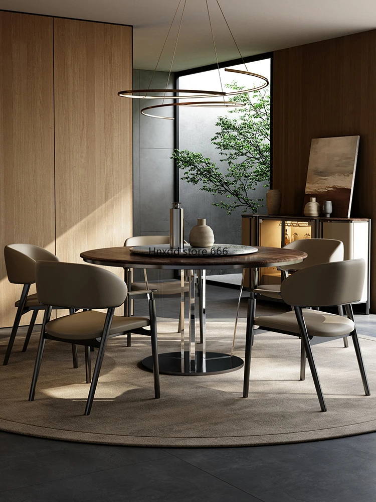 Light luxury solid wood round dining table and chair combination is simple