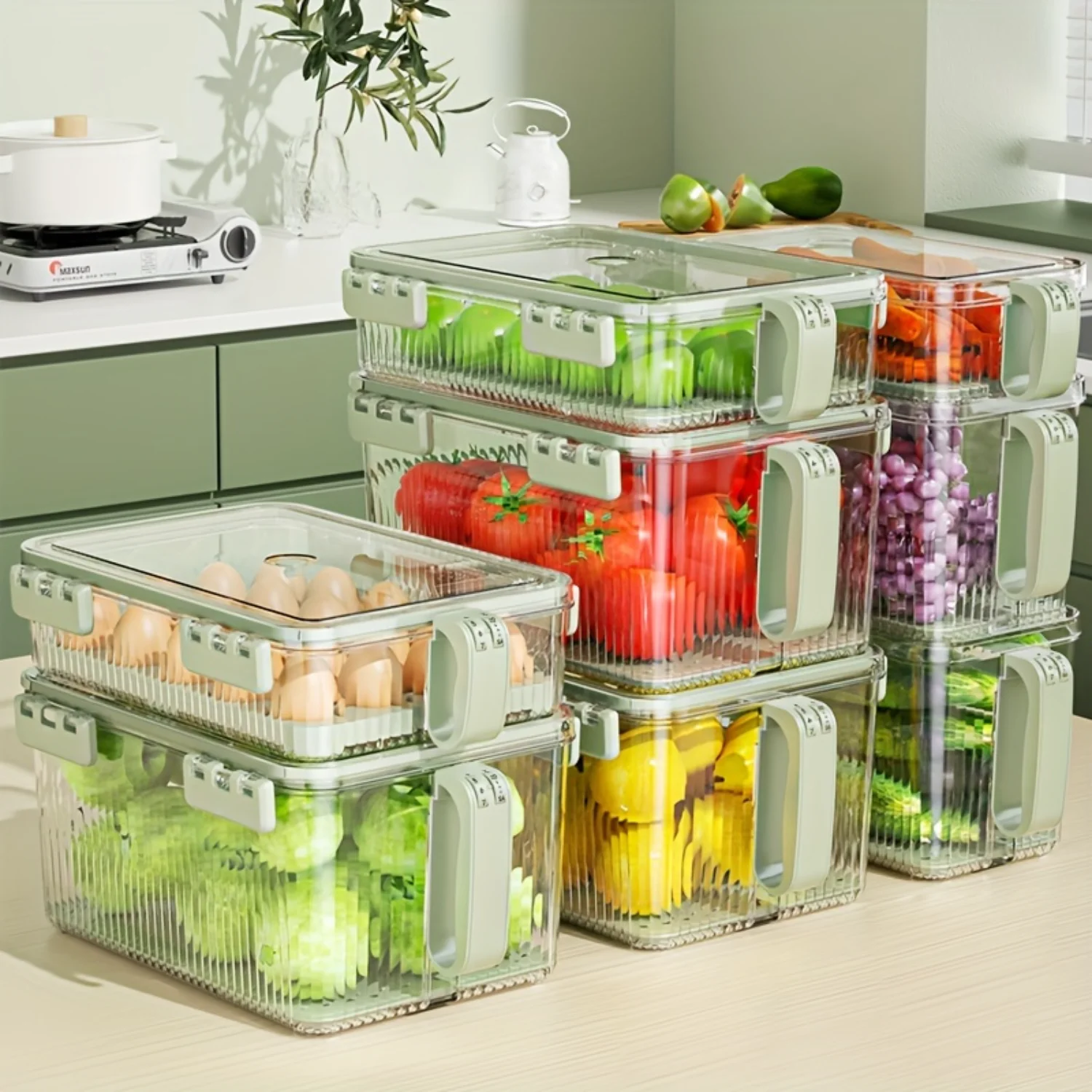 Leak-Proof Bread Storage Container with Drain Tray, Lid & Handle - Portable Food Box for Fruits, Veggies - Kitchen Organizers & 