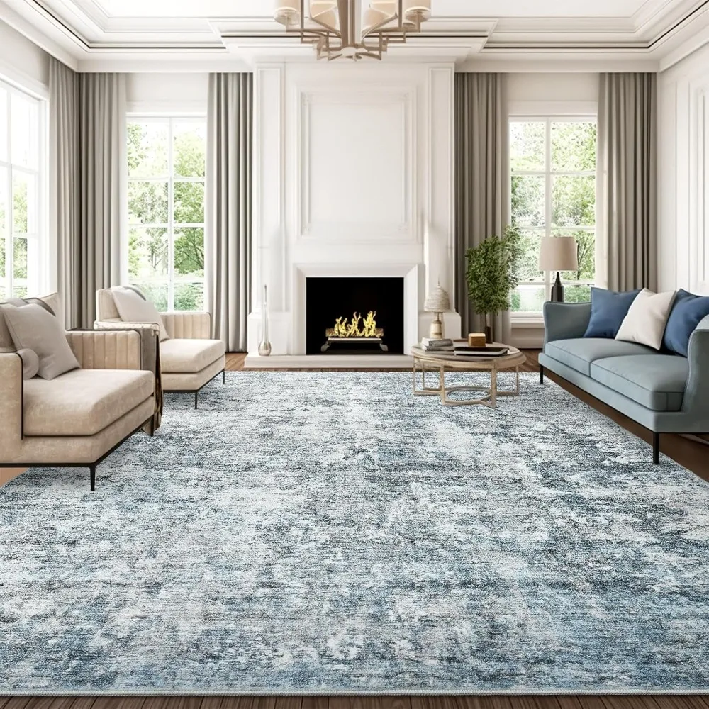 

9x12 Area Rugs for Living Room, Abstract Non Slip Machine Washable Vintage Rugs, Low Pile Lightweight Large Rug for Bedroom, Din