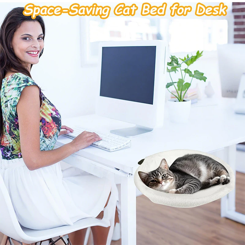 Cat Desk Bed Desk Cat Perch Comfortable Soft Round Desktop Cat Bed Table Mount Cat's Nest With Pet Mat Office Work Deskcat Bed