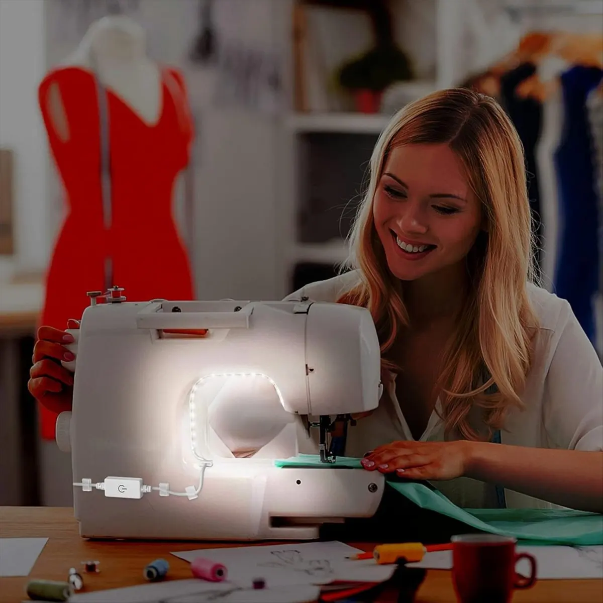 *A14E Sewing Machine Light Strip,11.8inch Sewing Machine Light Strip and USB Cable with Touch Adjustment US Plug
