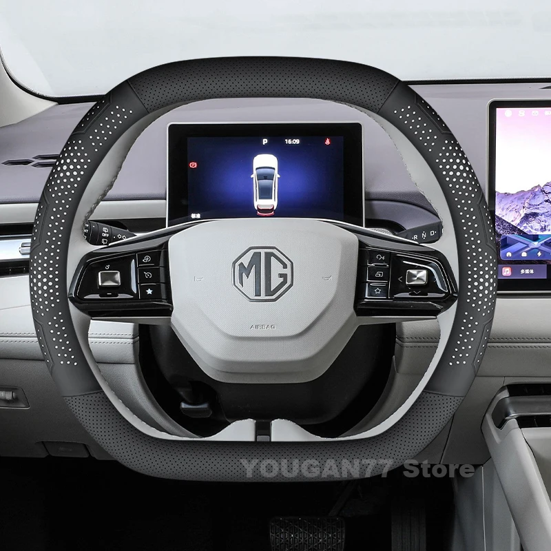 

Leather Car Steering Wheel Cover For Mg4 EV Mulan MG ONE EHS ES5 2024 2025 Double D-type Auto Steering Wheel Mg7 Accessories