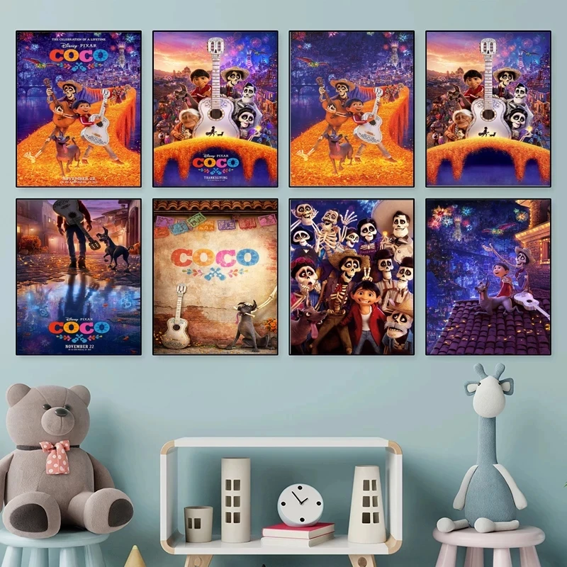 Disney Classic Movie Coco Nursery Wall Art White Kraft Paper Posters And Prints Wall Pictures For Kids Room Decor