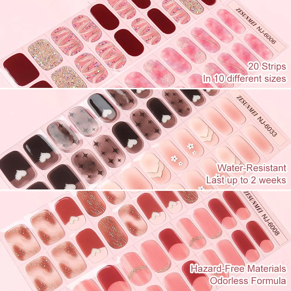 Semi-cured Gel Nail Sticker Tools 20 pcs Set - Sticker with Shinning Nail Art Pattern for Nails Works with UV/LED Nail Lamp