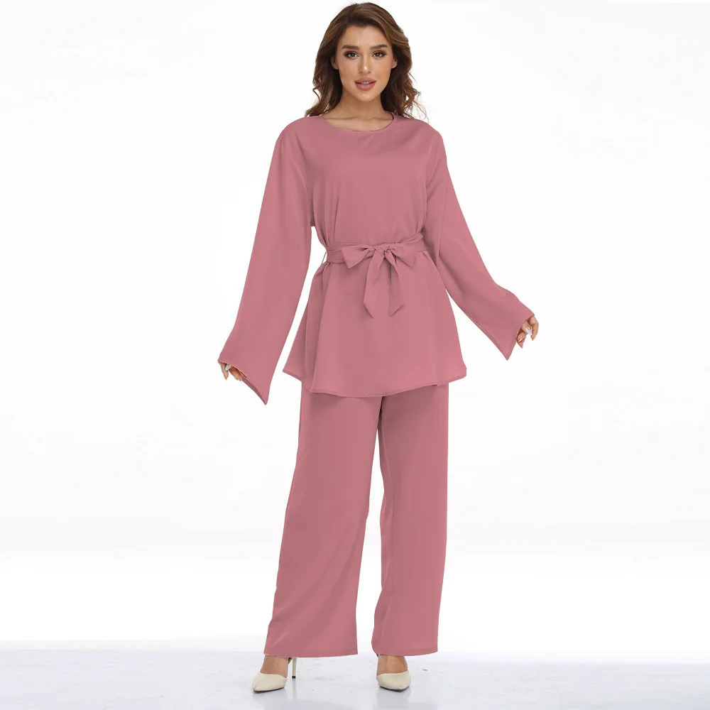 Grote maat moslimvrouwen Dr-set met riem Tweedelige zomercollectie Etnische Faion Chinese oorsprong